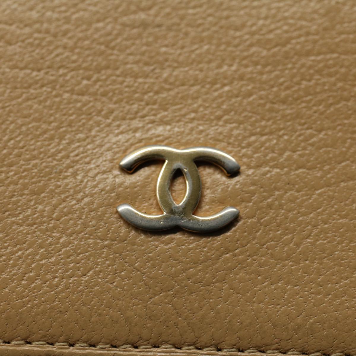 CHANEL Wallet Leather Beige CC Auth bs10213