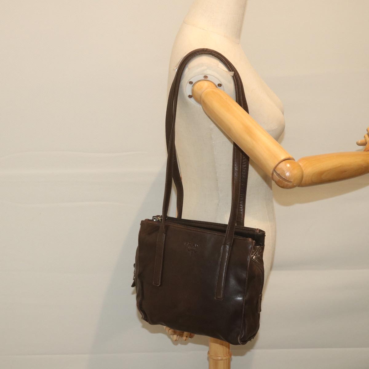 PRADA Shoulder Bag Leather Brown Auth bs10219