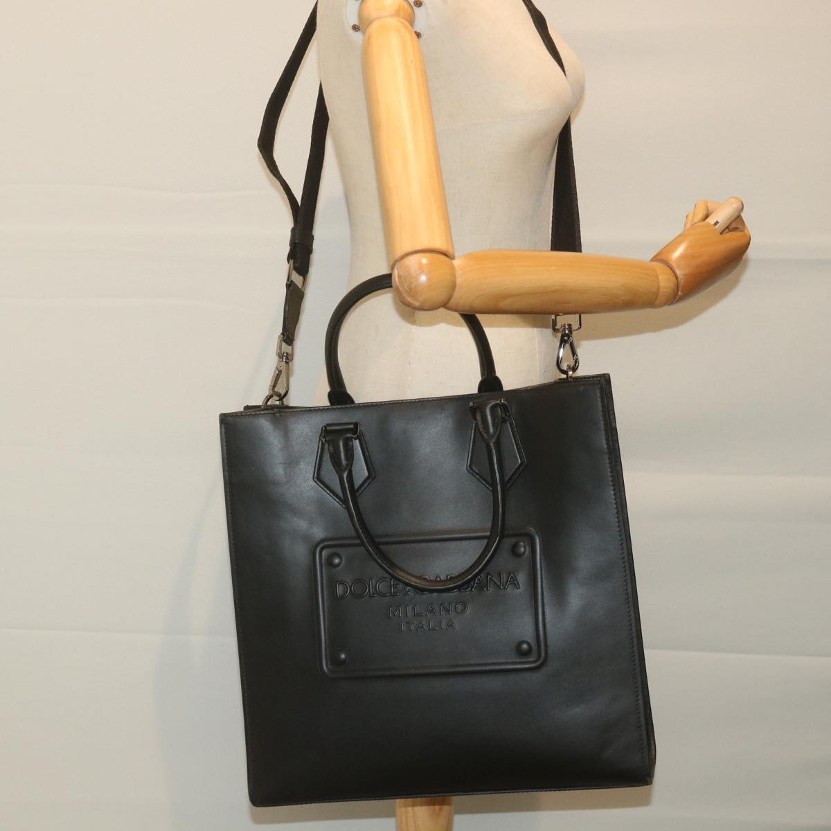 DOLCE&GABBANA Tote Bag Calf leather 2way Black Auth bs10232