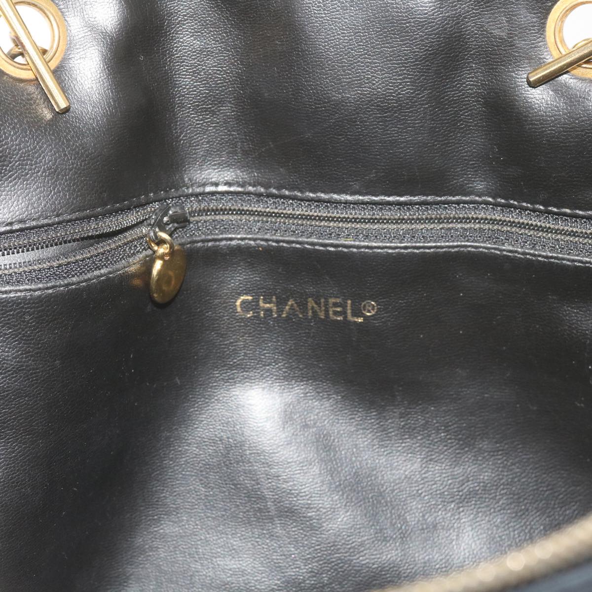 CHANEL Chain Shoulder Bag Lamb Skin Black CC Auth bs10249