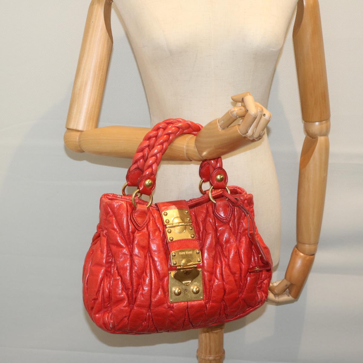 Miu Miu Materasse Hand Bag Leather Red Auth bs10276