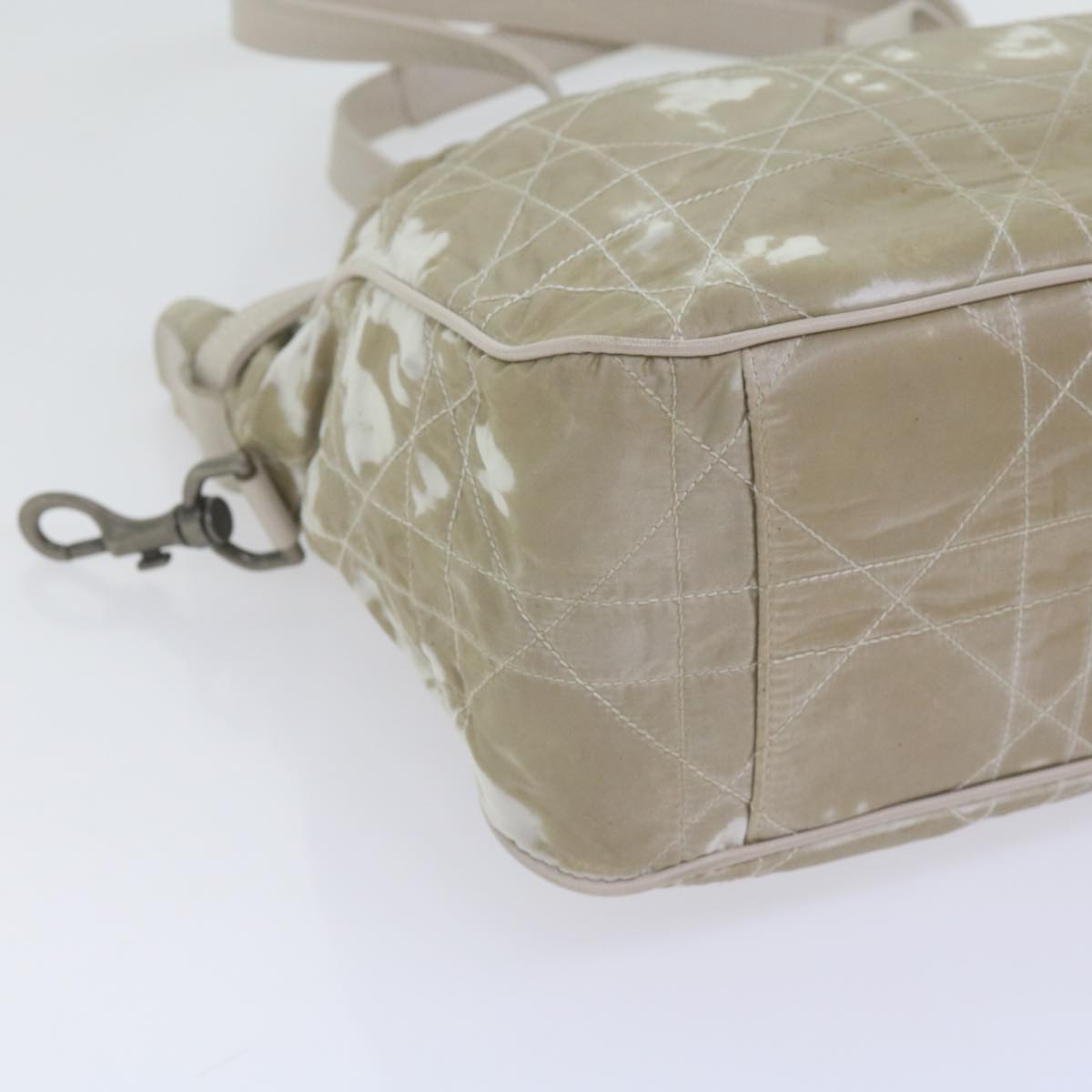 Christian Dior Canage Chain Shoulder Bag Nylon Beige Auth bs10299