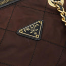 PRADA Chain Boston Bag Nylon Brown Gold Auth bs10311-21