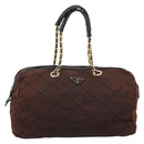 PRADA Chain Boston Bag Nylon Brown Gold Auth bs10311-13