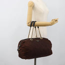 PRADA Chain Boston Bag Nylon Brown Gold Auth bs10311-27