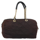 PRADA Chain Boston Bag Nylon Brown Gold Auth bs10311-2