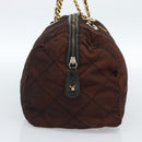 PRADA Chain Boston Bag Nylon Brown Gold Auth bs10311-3