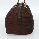 PRADA Chain Boston Bag Nylon Brown Gold Auth bs10311-4