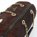 PRADA Chain Boston Bag Nylon Brown Gold Auth bs10311-6