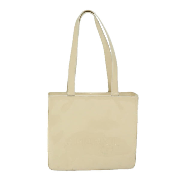 CHANEL Shoulder Bag Patent leather Beige CC Auth bs10326
