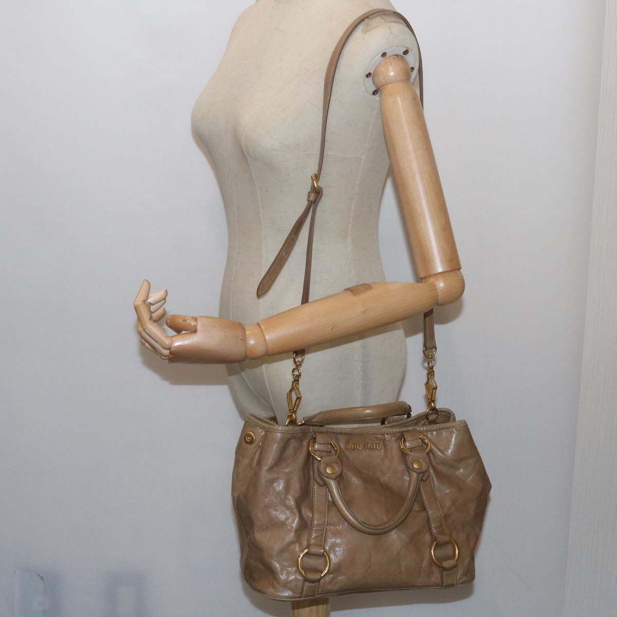 Miu Miu Hand Bag Leather 2way Brown Auth bs10362