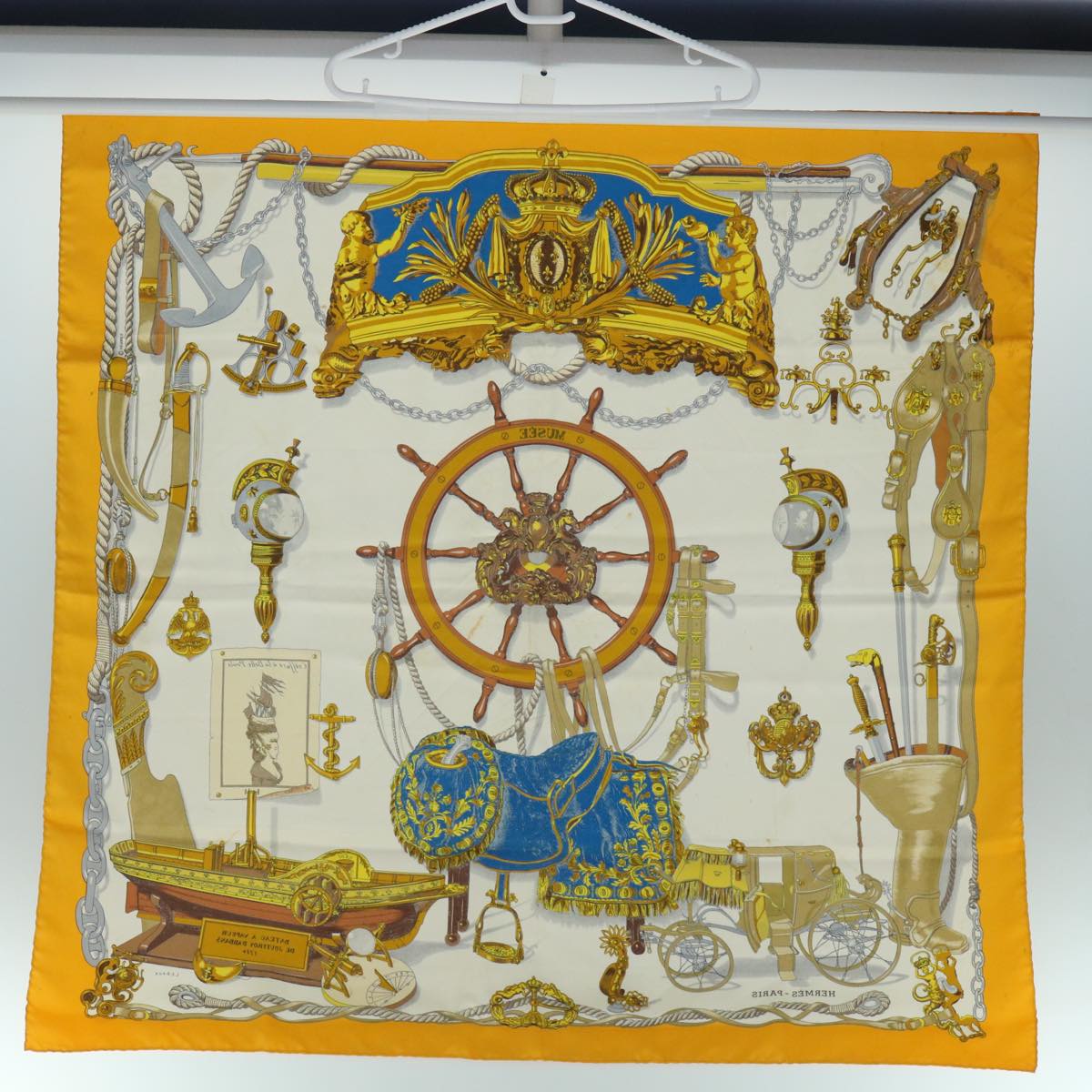HERMES Carre 90 MUSEE Scarf Silk Yellow Auth bs10406
