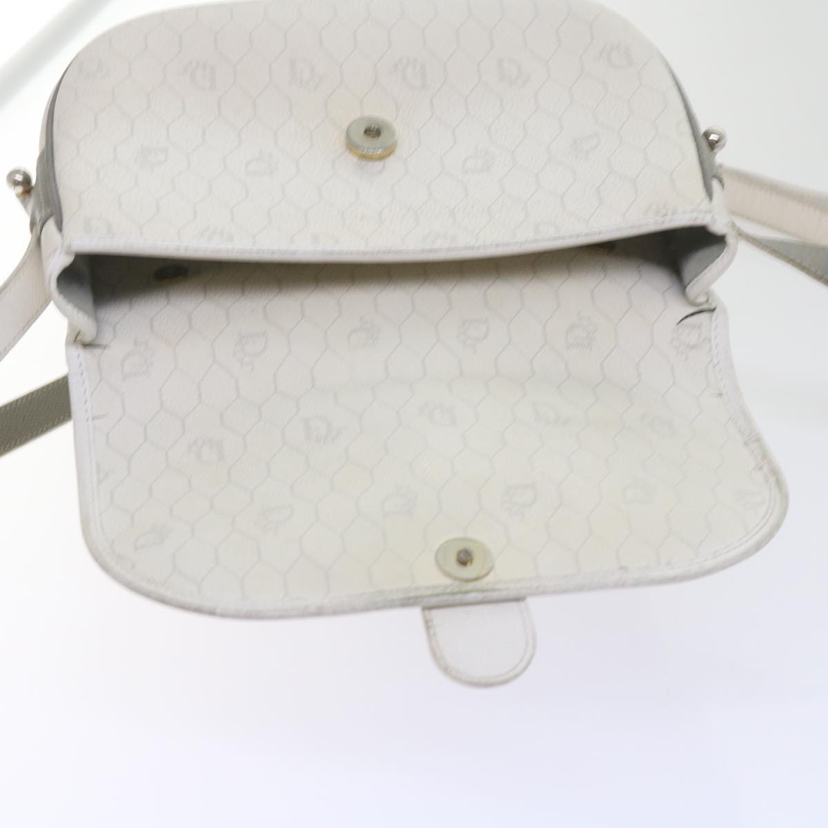 Christian Dior Honeycomb Canvas Shoulder Bag PVC Leather White Auth bs10410