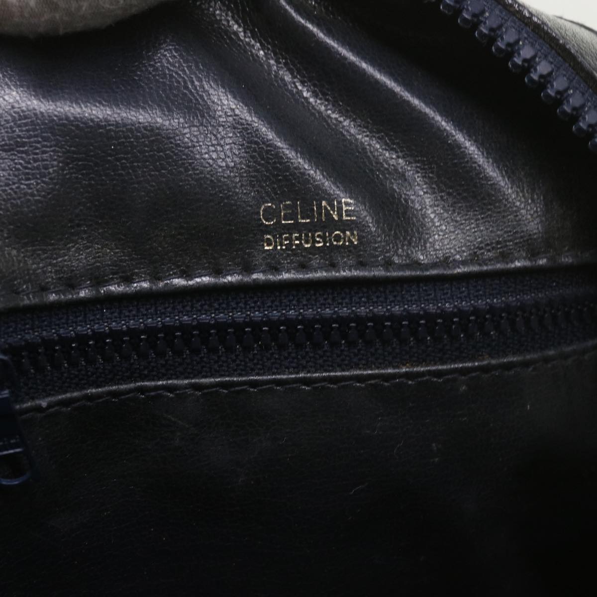 CELINE Hand Bag Leather Navy Auth bs10419