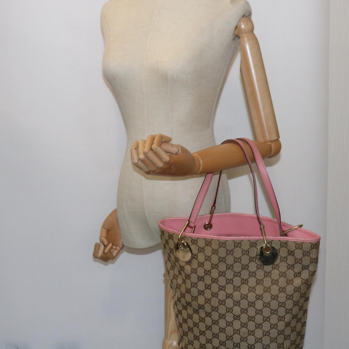 GUCCI GG Canvas Tote Bag Beige 120836 Auth bs10424