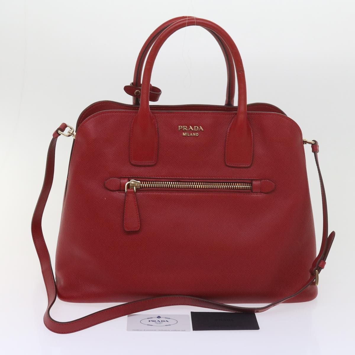 PRADA Hand Bag Leather 2way Red Auth bs10429