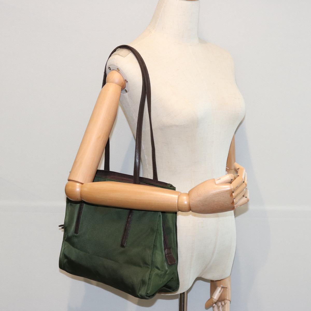 PRADA Shoulder Bag Nylon Green Auth bs10430