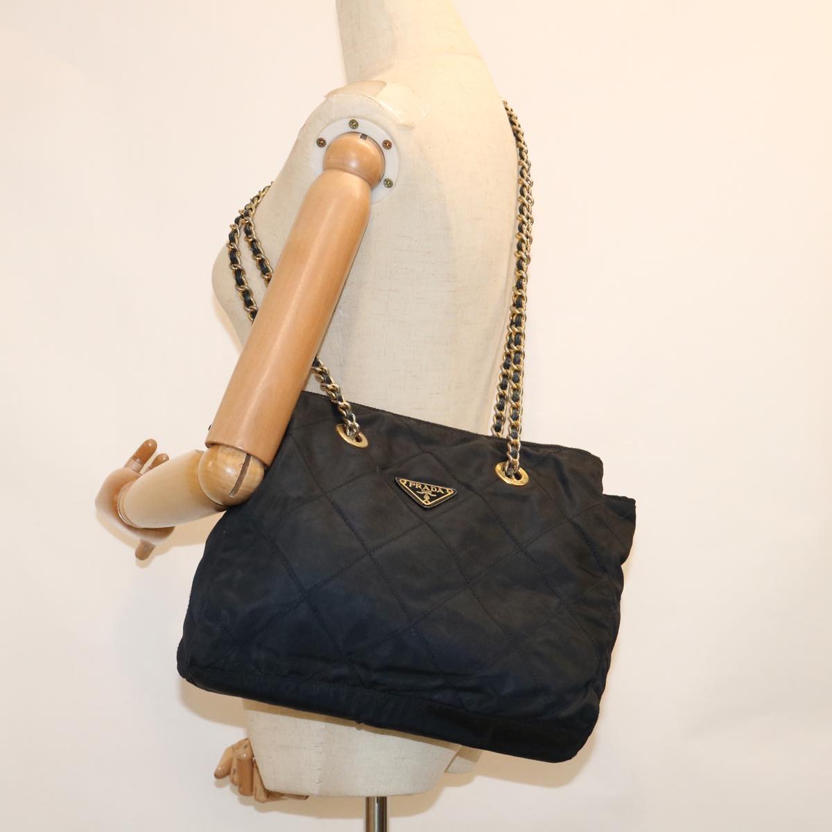 PRADA Chain Quilted Shoulder Bag Nylon Navy Auth bs10431