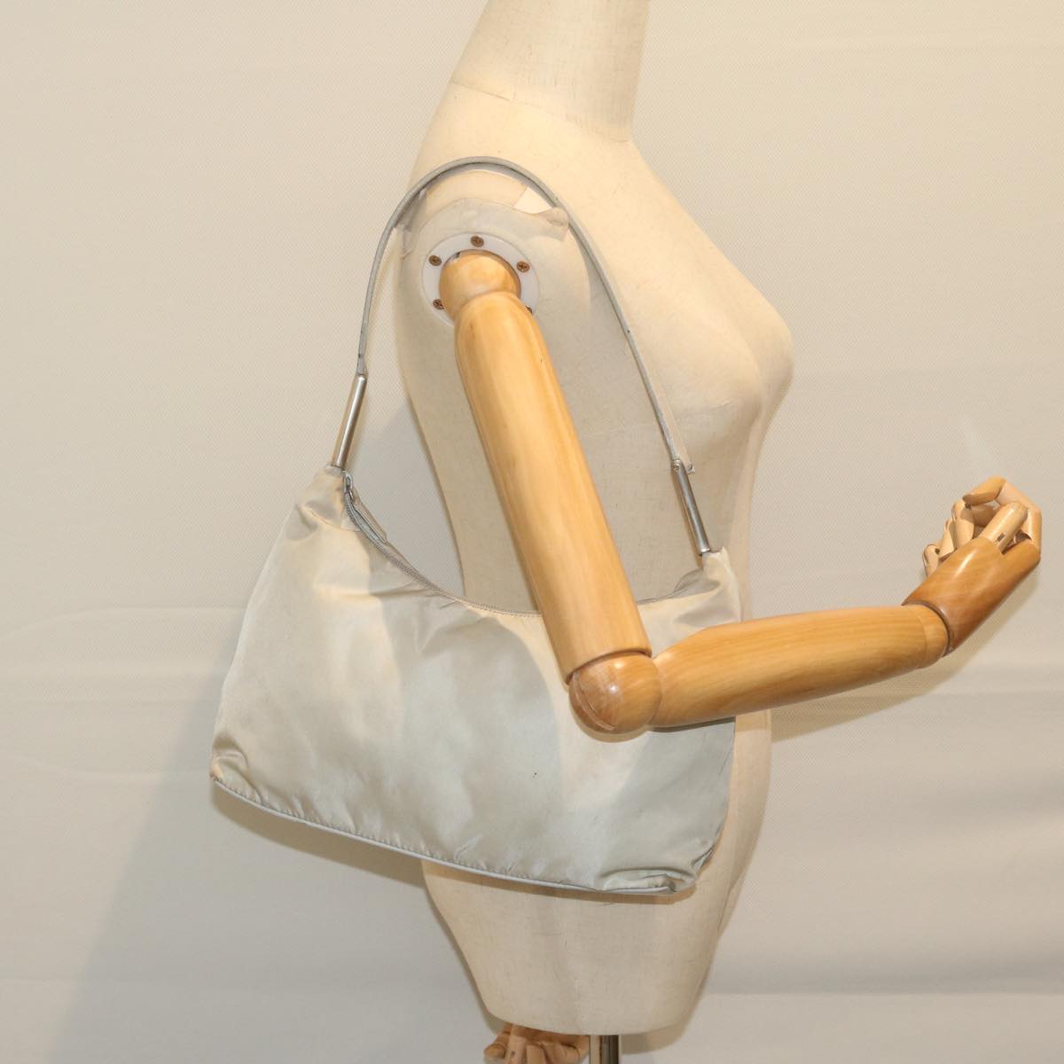 PRADA Shoulder Bag Nylon White Auth bs10435