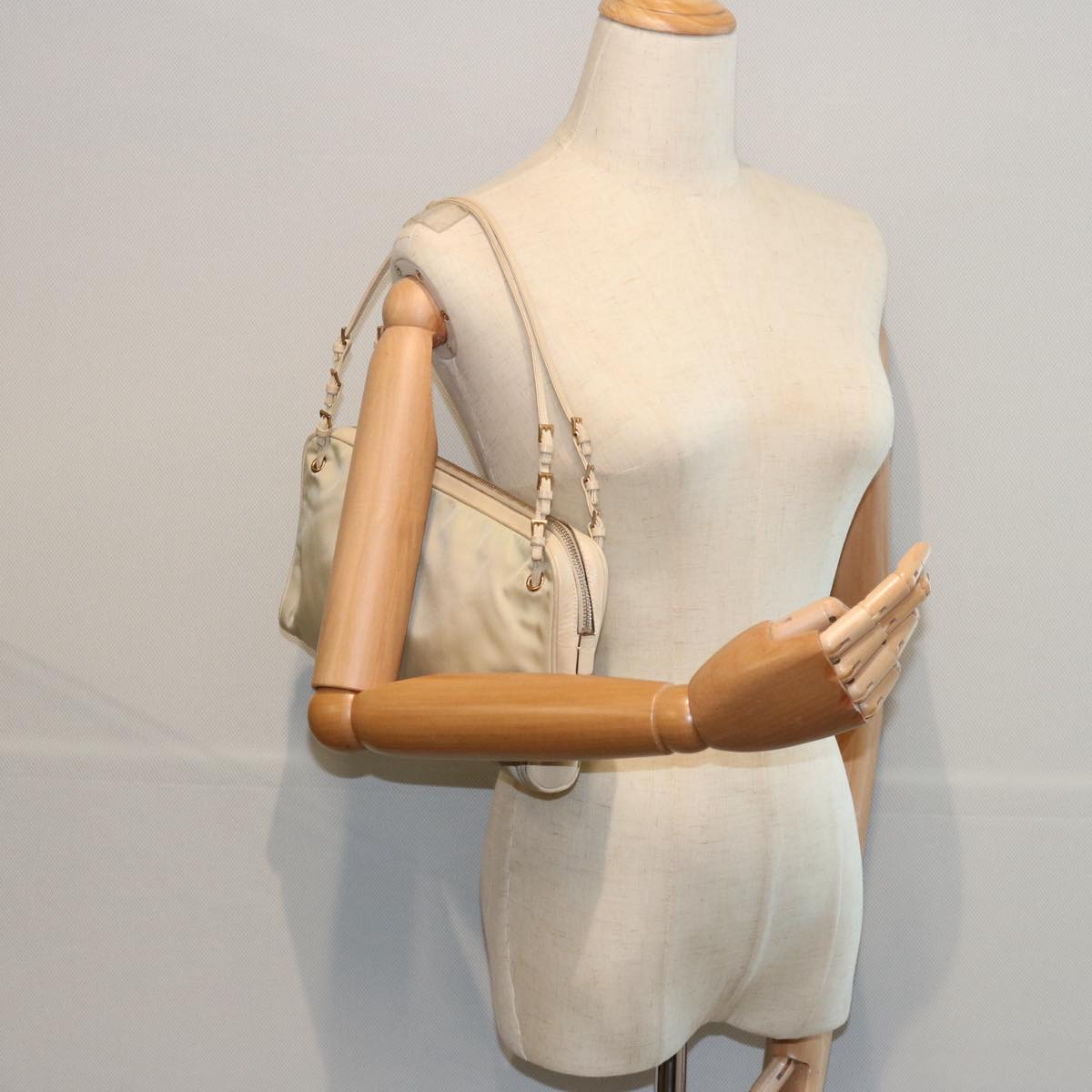 PRADA Shoulder Bag Nylon Beige Auth bs10447