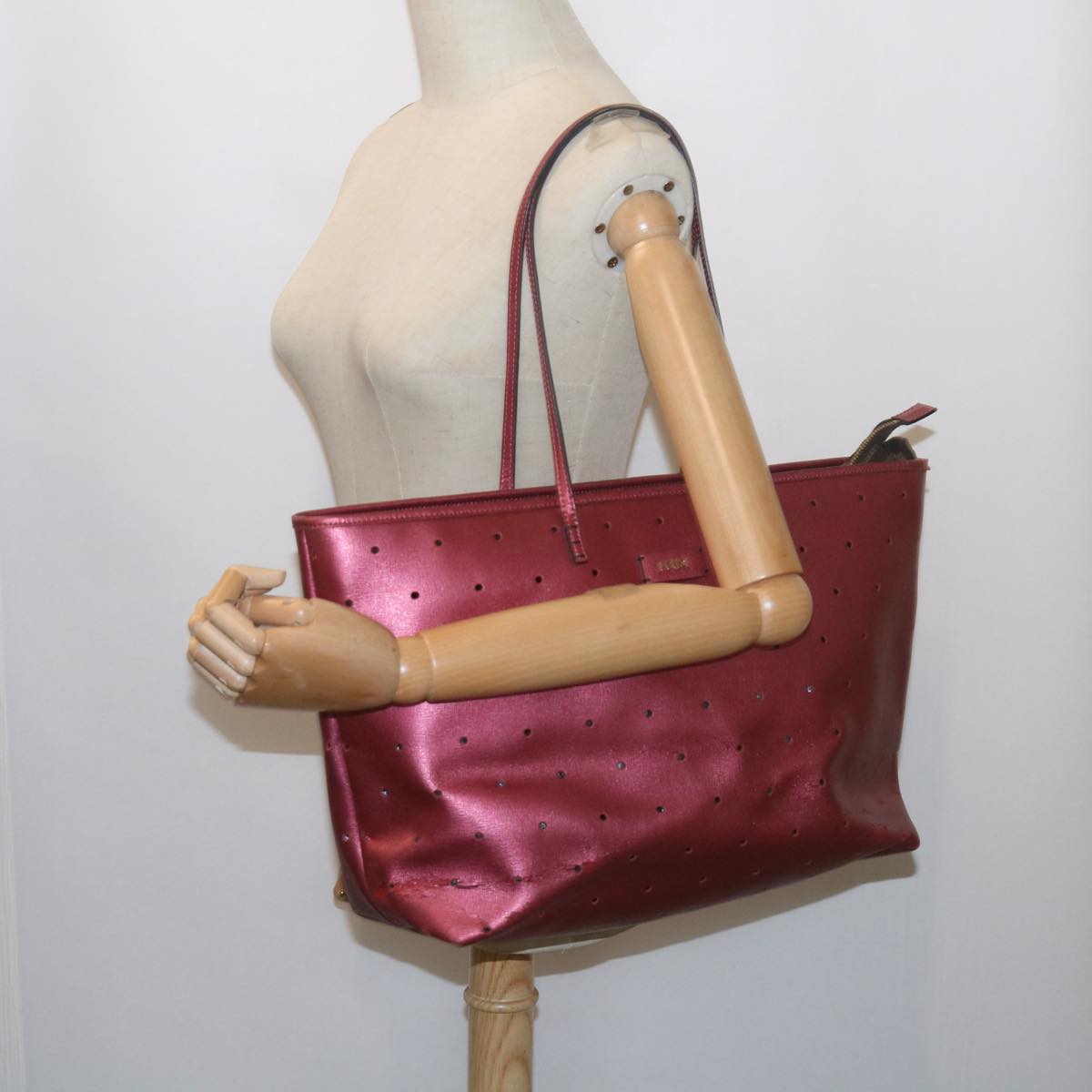 FENDI Tote Bag PVC Leather Pink Auth bs10480