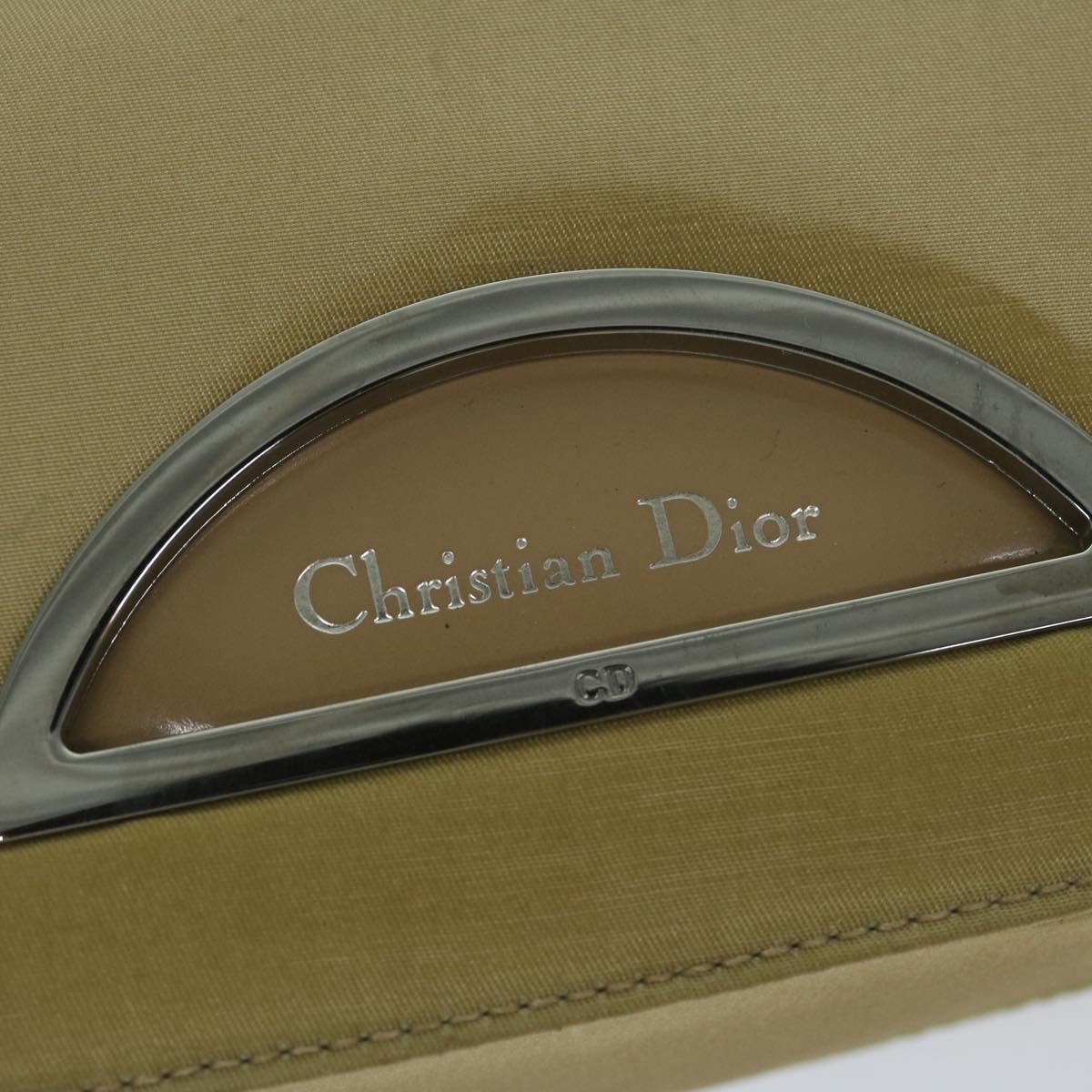 Christian Dior Maris Pearl Shoulder Bag Nylon Khaki Auth bs10532