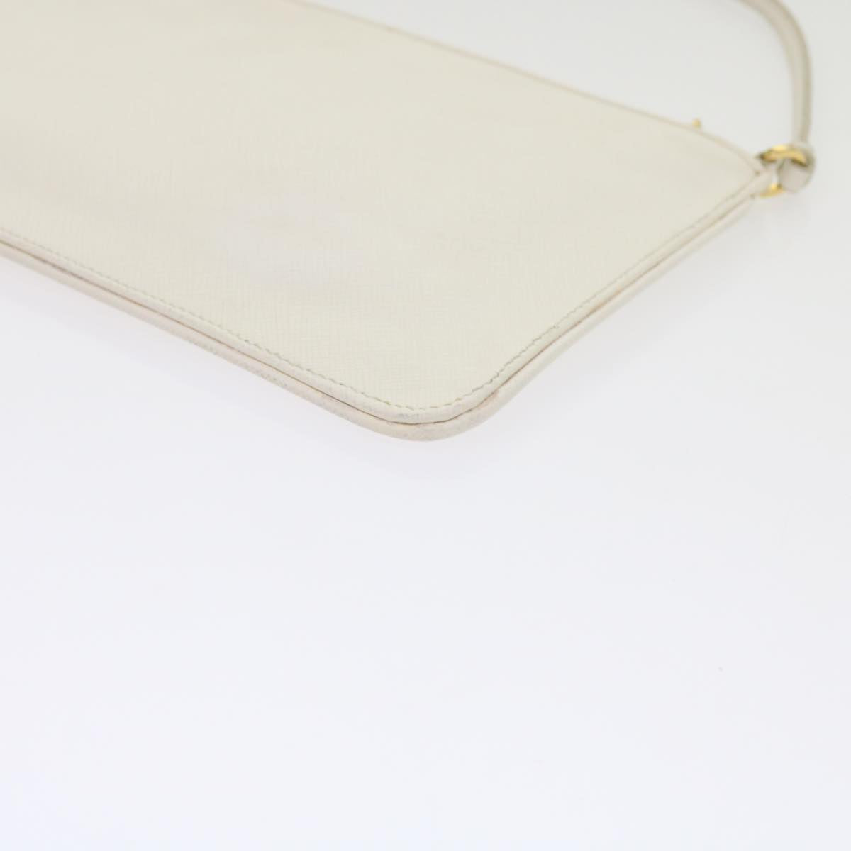 PRADA Accessory Pouch Safiano leather White Auth bs10548