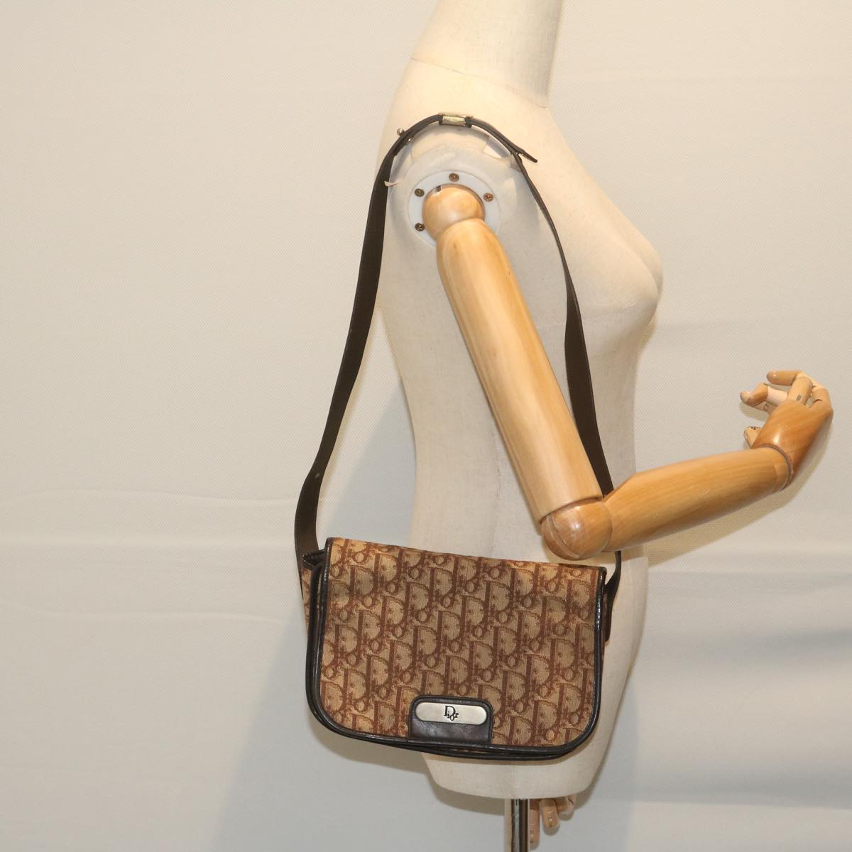 Christian Dior Trotter Canvas Shoulder Bag Brown Auth bs10601