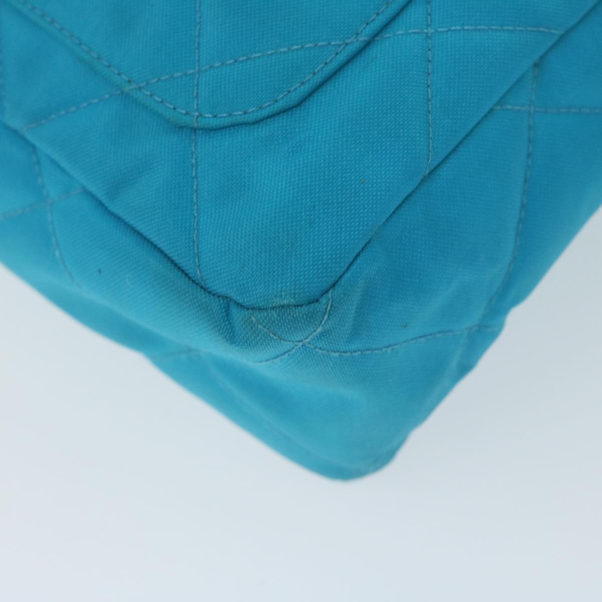 CHANEL Matelasse Chain Shoulder Bag Canvas Turquoise Blue CC Auth bs10627