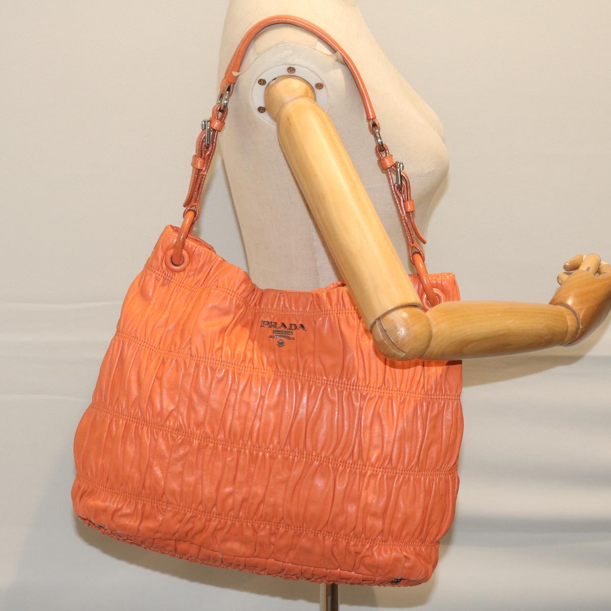 PRADA Shoulder Bag Leather Orange Auth bs10682