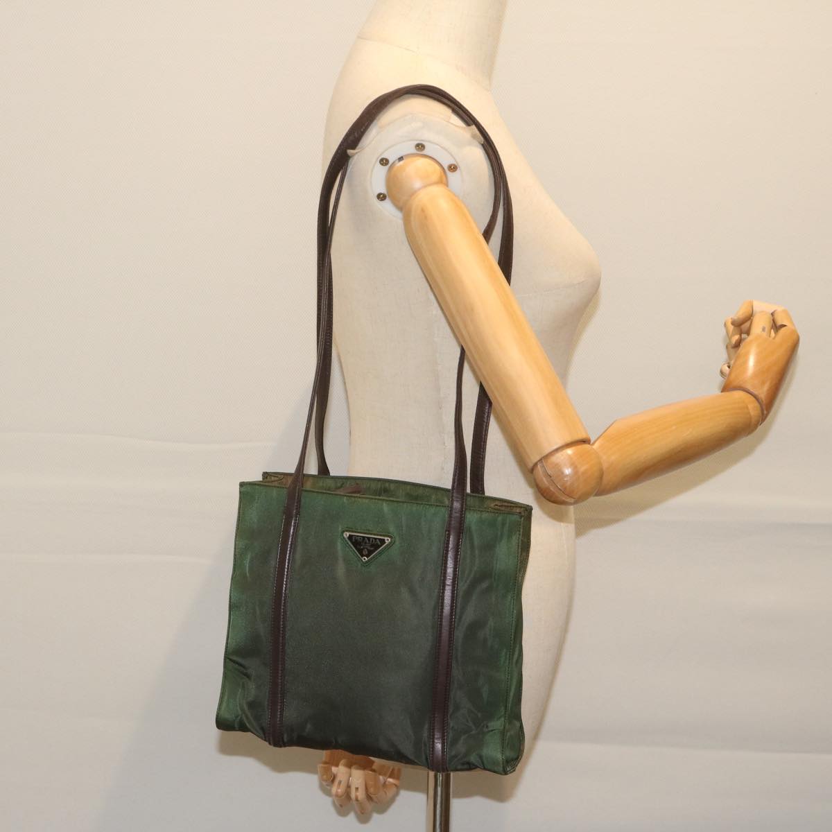 PRADA Shoulder Bag Nylon Green Auth bs10689