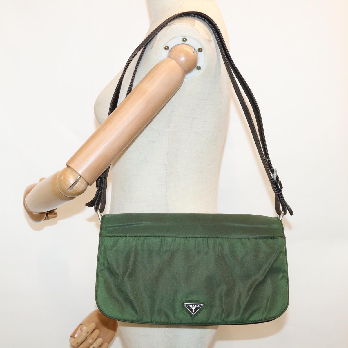 PRADA Shoulder Bag Nylon Green Auth bs10692