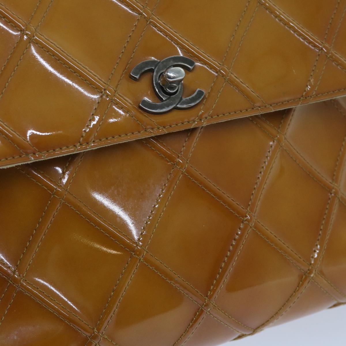 CHANEL Matelasse Shoulder Bag Patent leather Yellow CC Auth bs10699