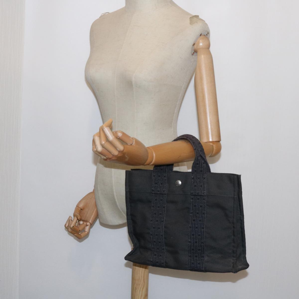 HERMES Her Line PM Tote Bag Canvas Gray Auth bs10801