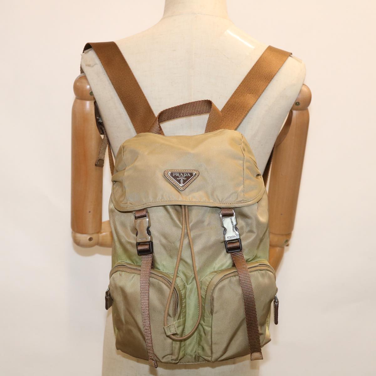 PRADA Backpack Nylon Khaki Auth bs10844