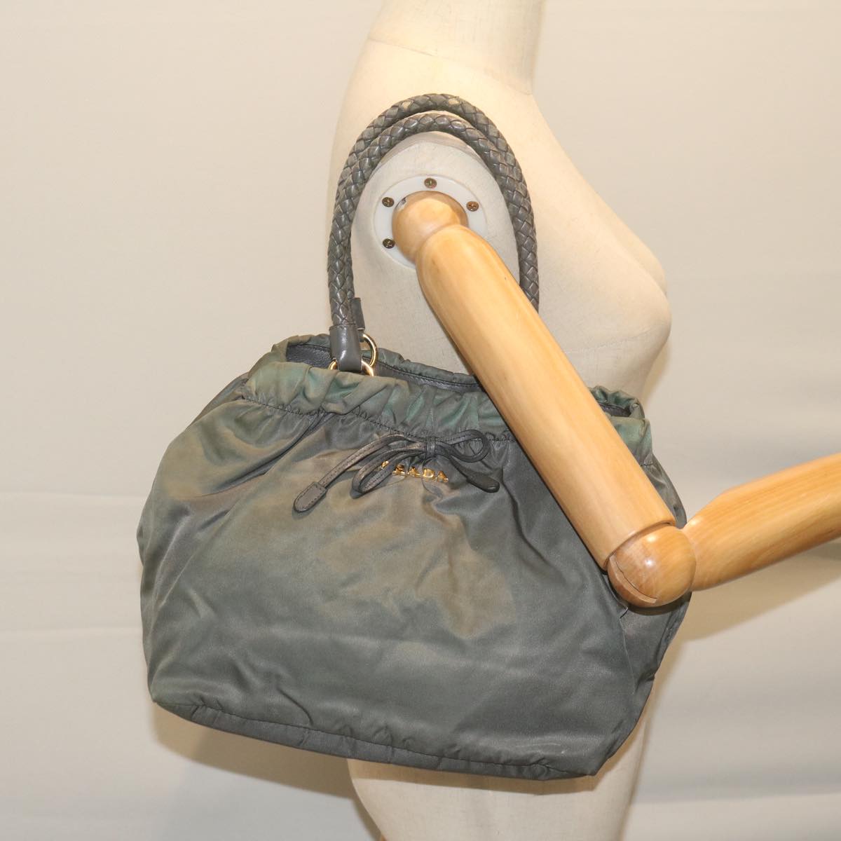 PRADA Hand Bag Nylon Gray Auth bs10846