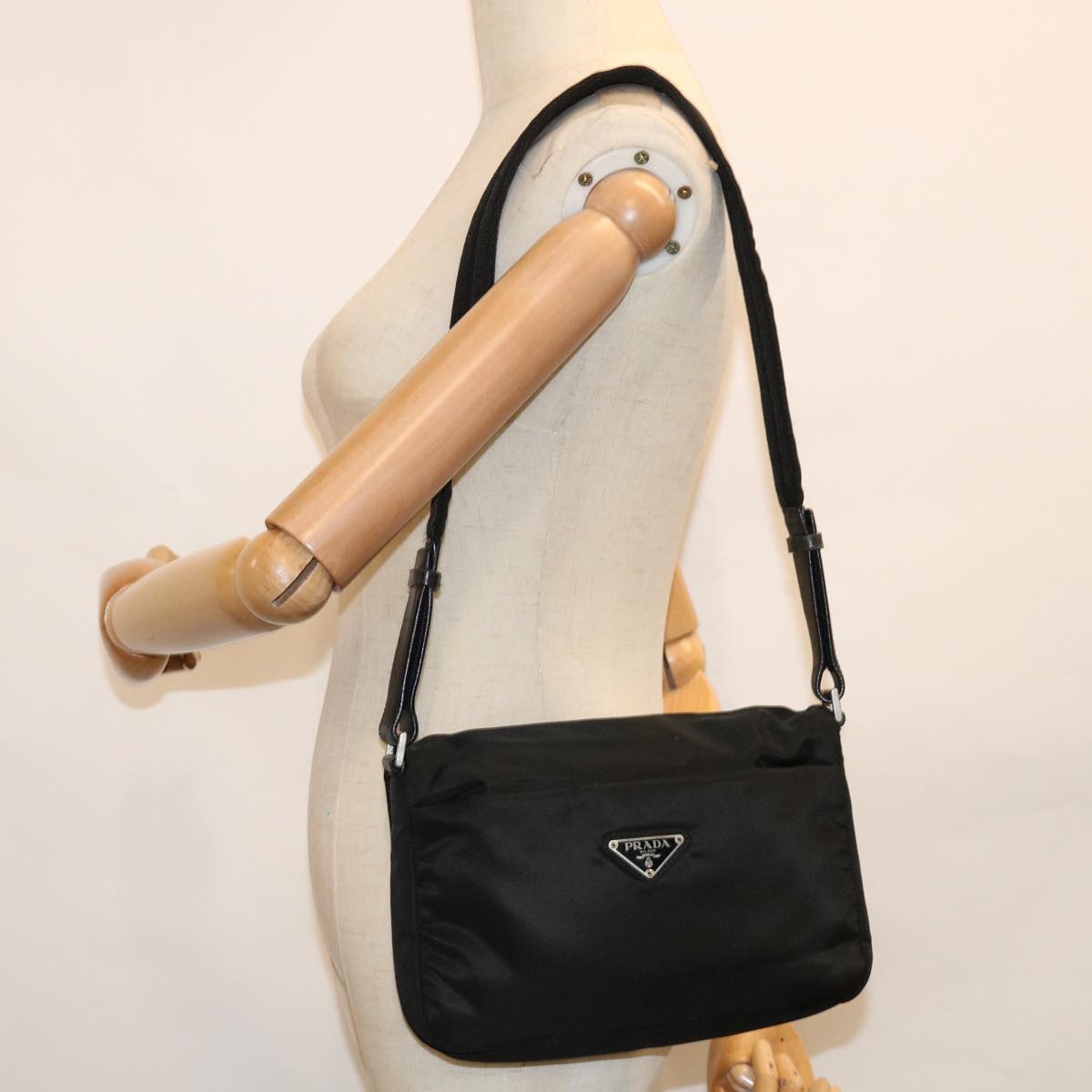 PRADA Shoulder Bag Nylon Black Auth bs10884