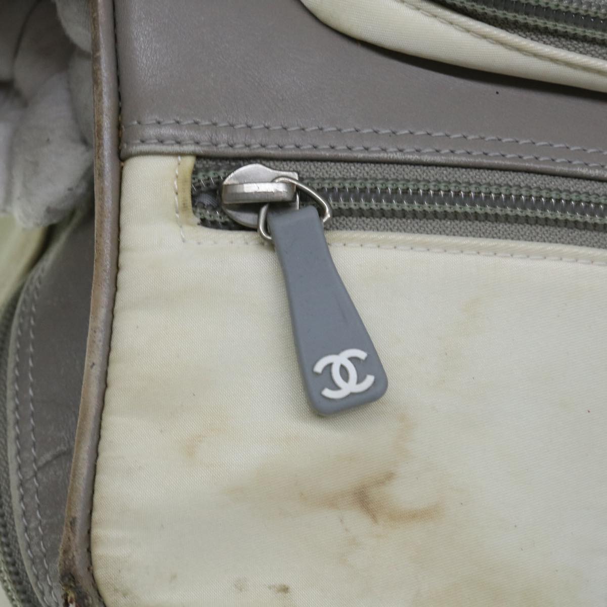 CHANEL Backpack Nylon Beige CC Auth bs10906
