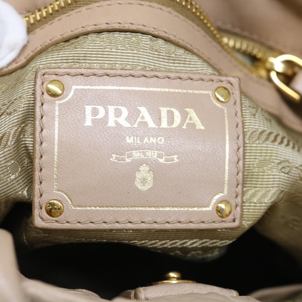 PRADA Hand Bag Leather 2way Beige Auth bs10932