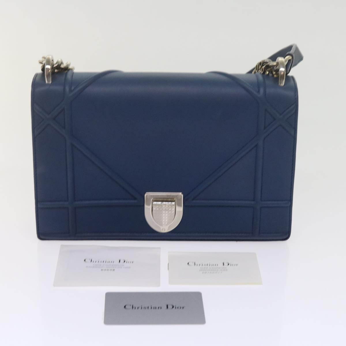 Christian Dior Chain Shoulder Bag Leather Blue Auth bs10952