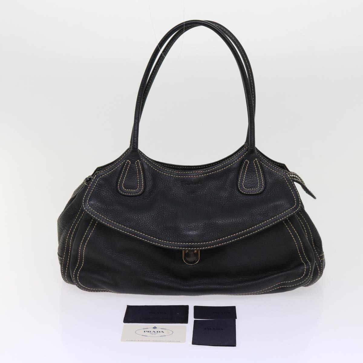 PRADA Shoulder Bag Leather Black Auth bs10964