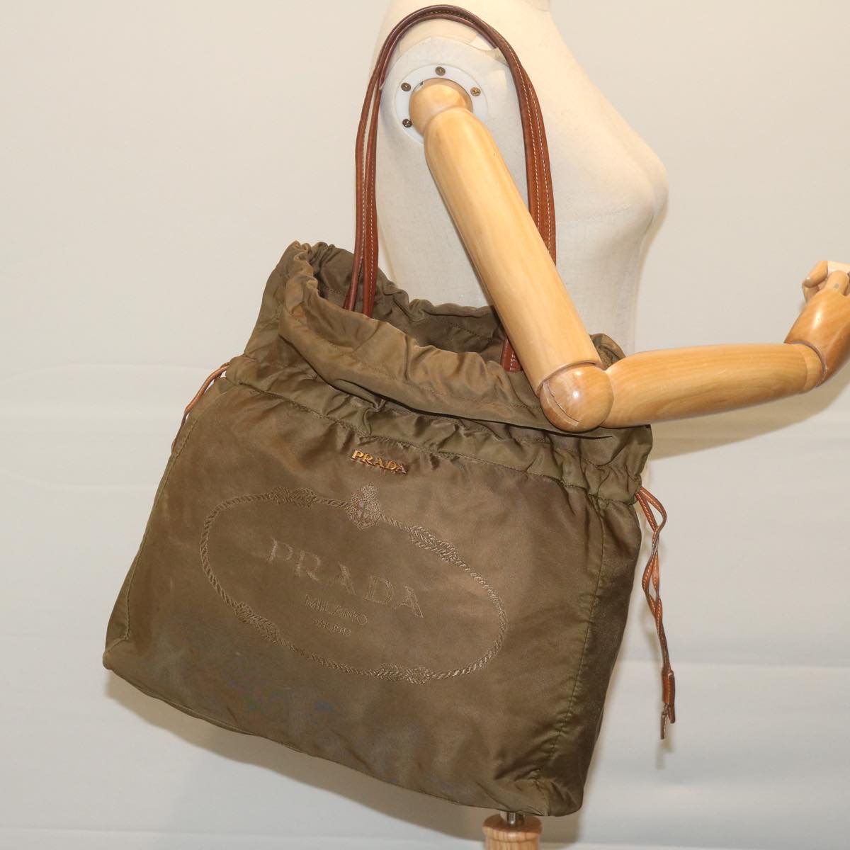 PRADA Shoulder Bag Nylon Khaki Auth bs10966