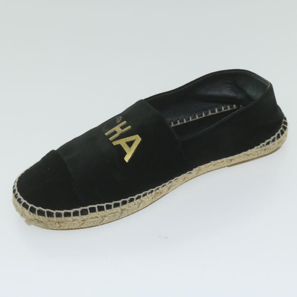 CHANEL Pumps Shoes Velor 38 Black CC Auth bs10973