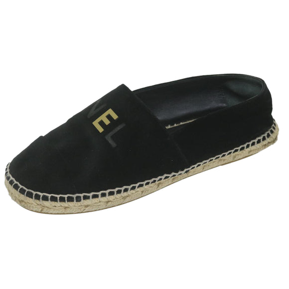 CHANEL Pumps Shoes Velor 38 Black CC Auth bs10973