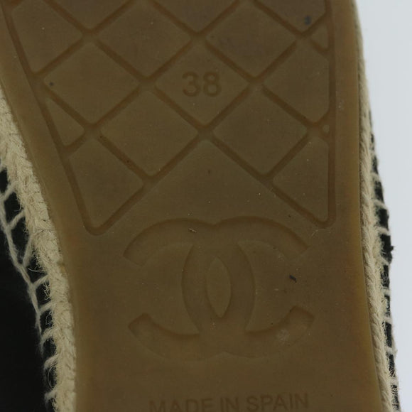 CHANEL Pumps Shoes Velor 38 Black CC Auth bs10973