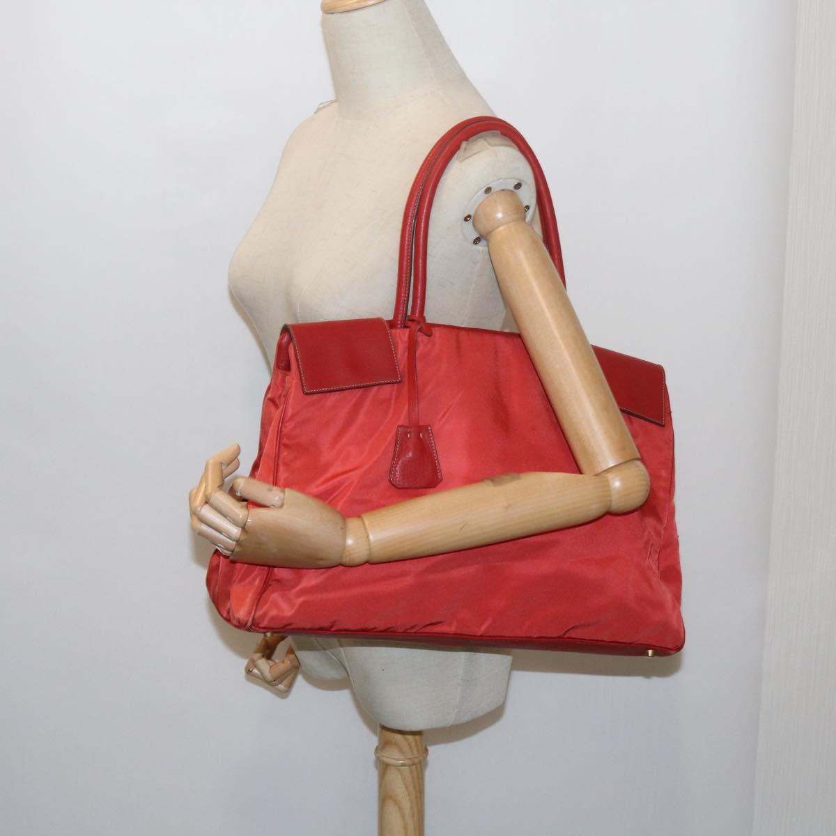 PRADA Hand Bag Nylon Red Auth bs11015