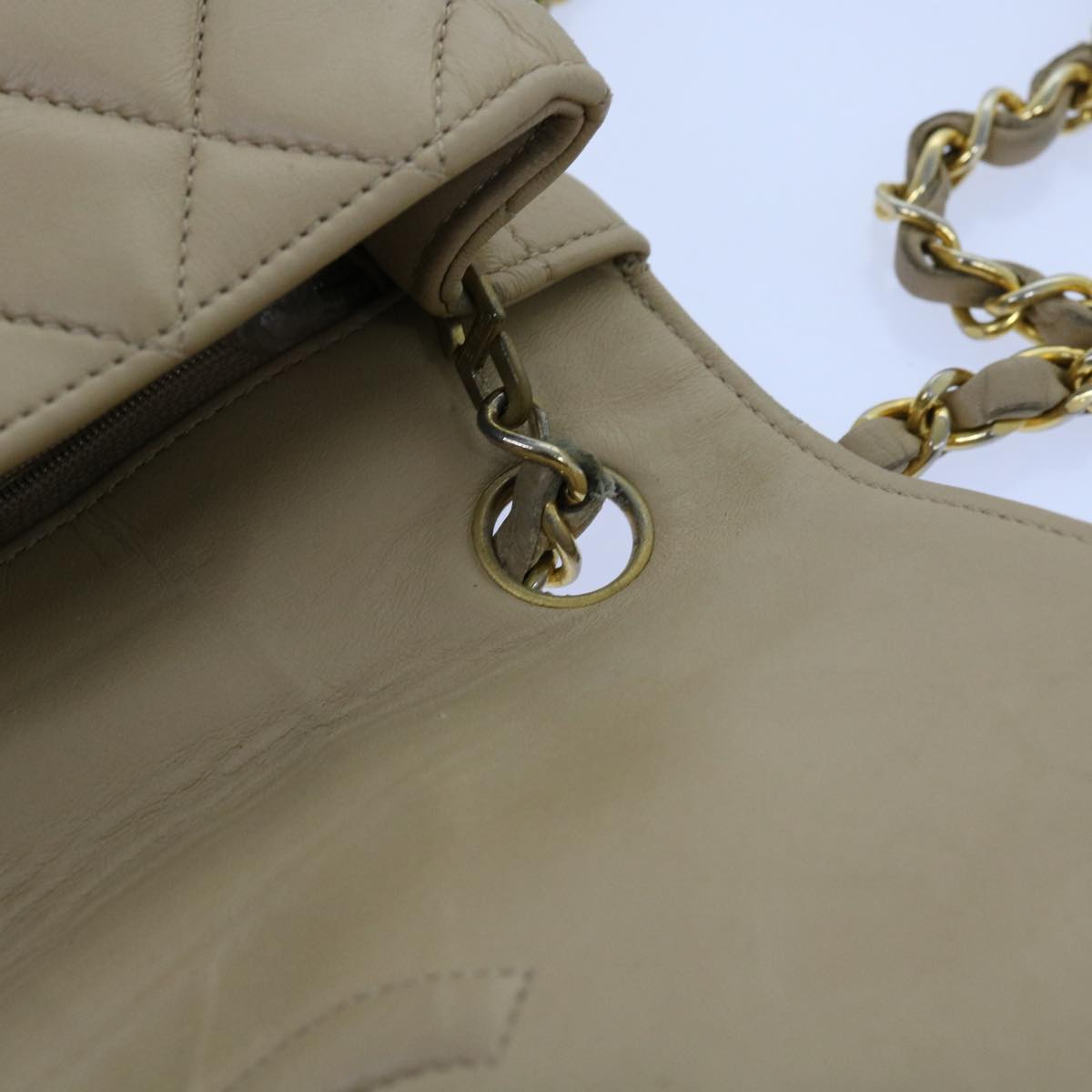 CHANEL Matelasse Chain Shoulder Bag Lamb Skin Beige CC Auth bs11057