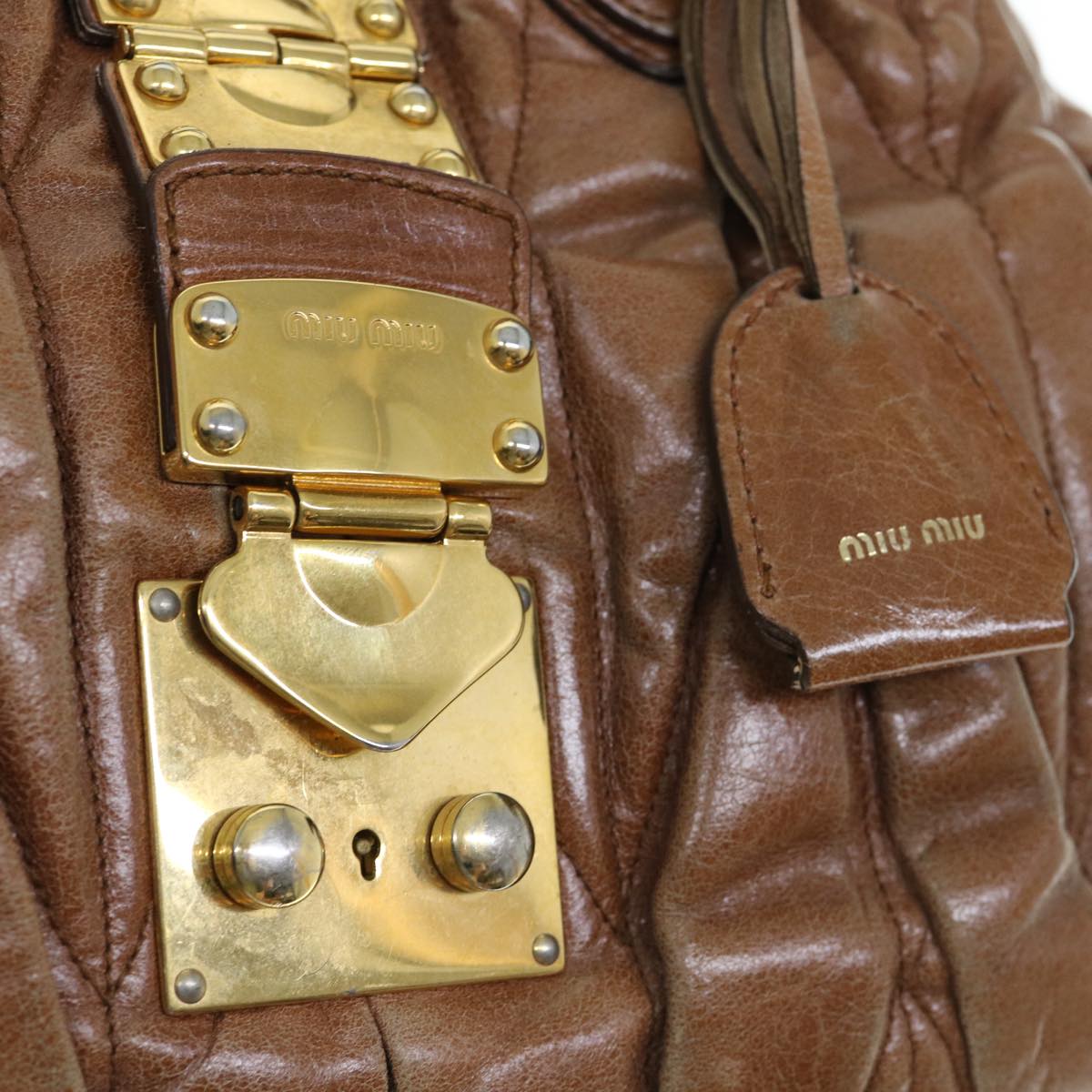 Miu Miu Materasse Hand Bag Leather Brown Auth bs11073