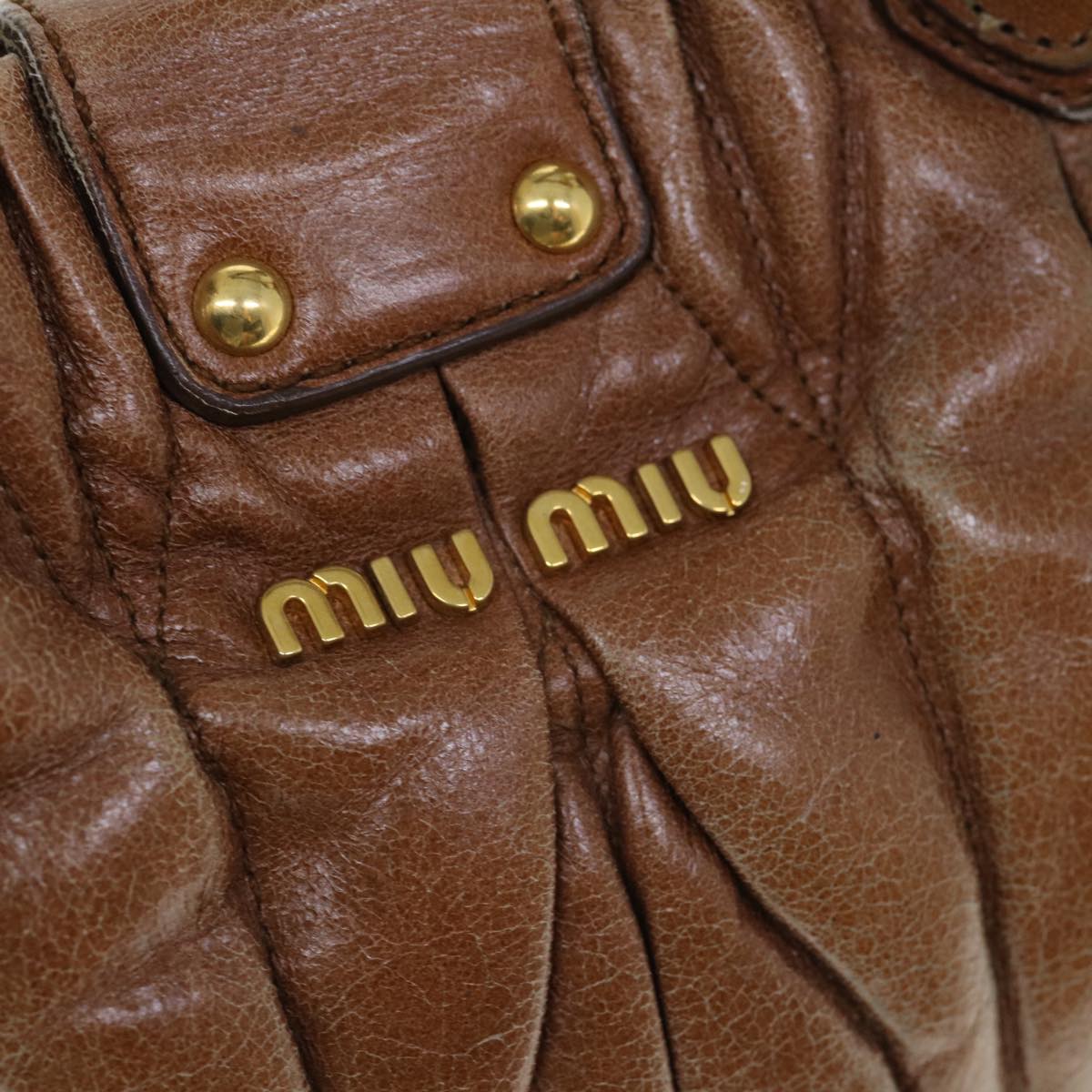 Miu Miu Materasse Hand Bag Leather Brown Auth bs11073