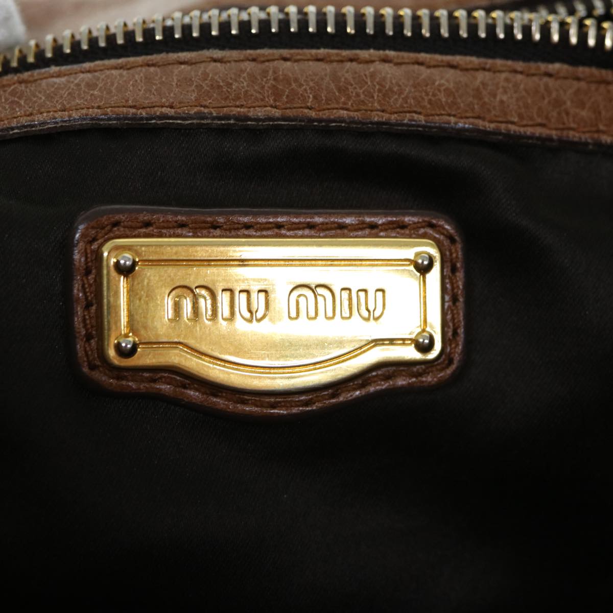 Miu Miu Materasse Hand Bag Leather Brown Auth bs11073